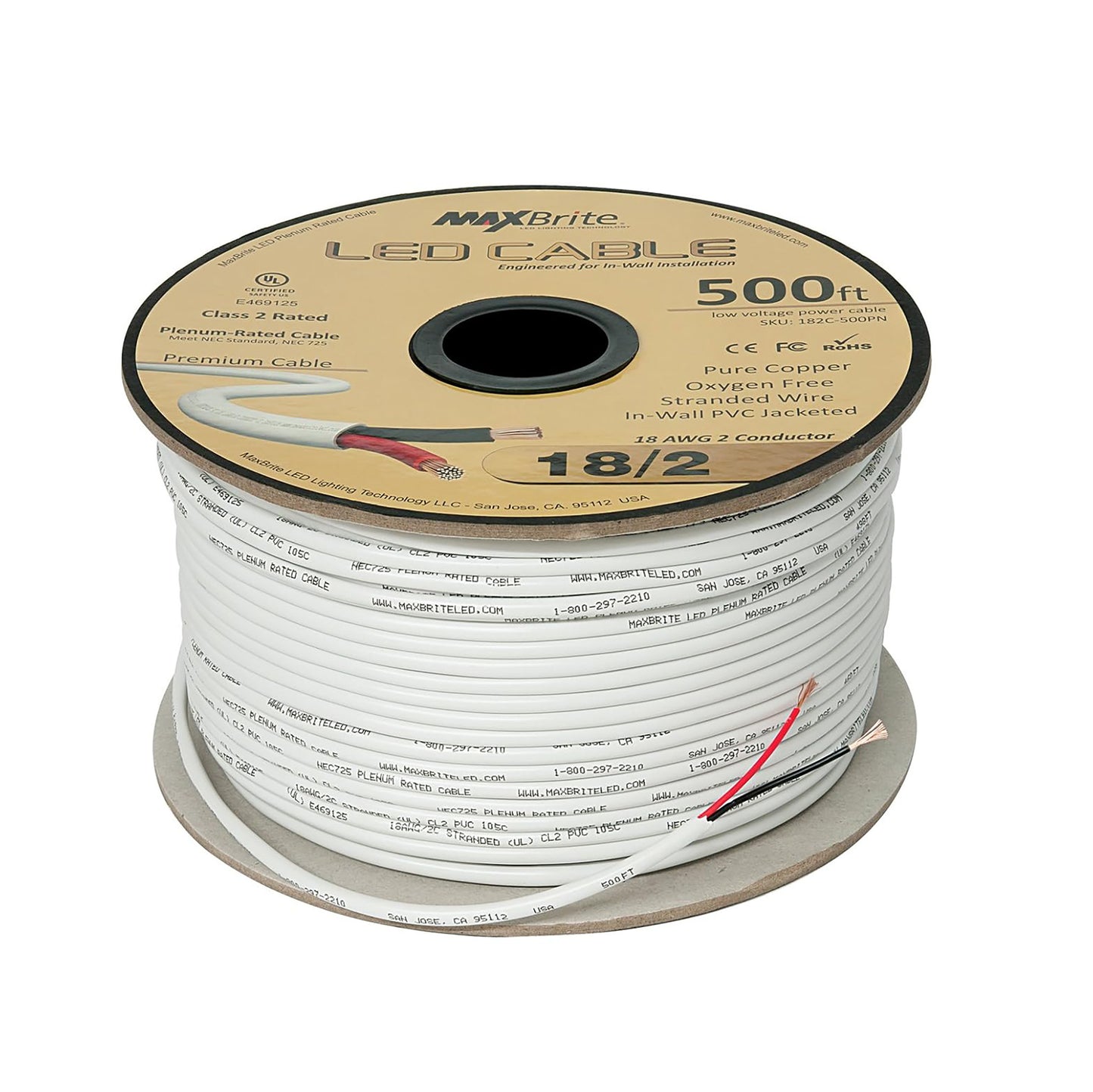 Speaker Wire - 18/2 spooled plenum-rated speaker wire, 500ft West Penn (25224BGN050)