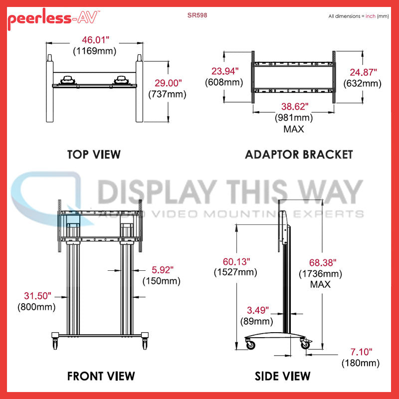 Peerless SR598 Mobile Flat Panel Cart