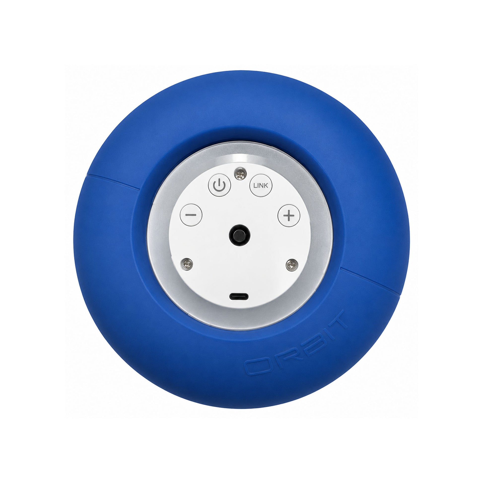Blue round electronic device with control buttons 