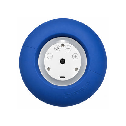 Blue round electronic device with control buttons 