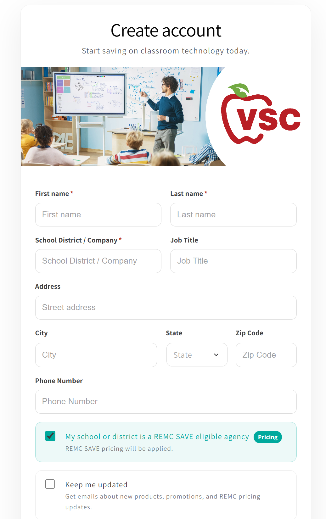 Registration form showing the REMC SAVE eligibility checkbox