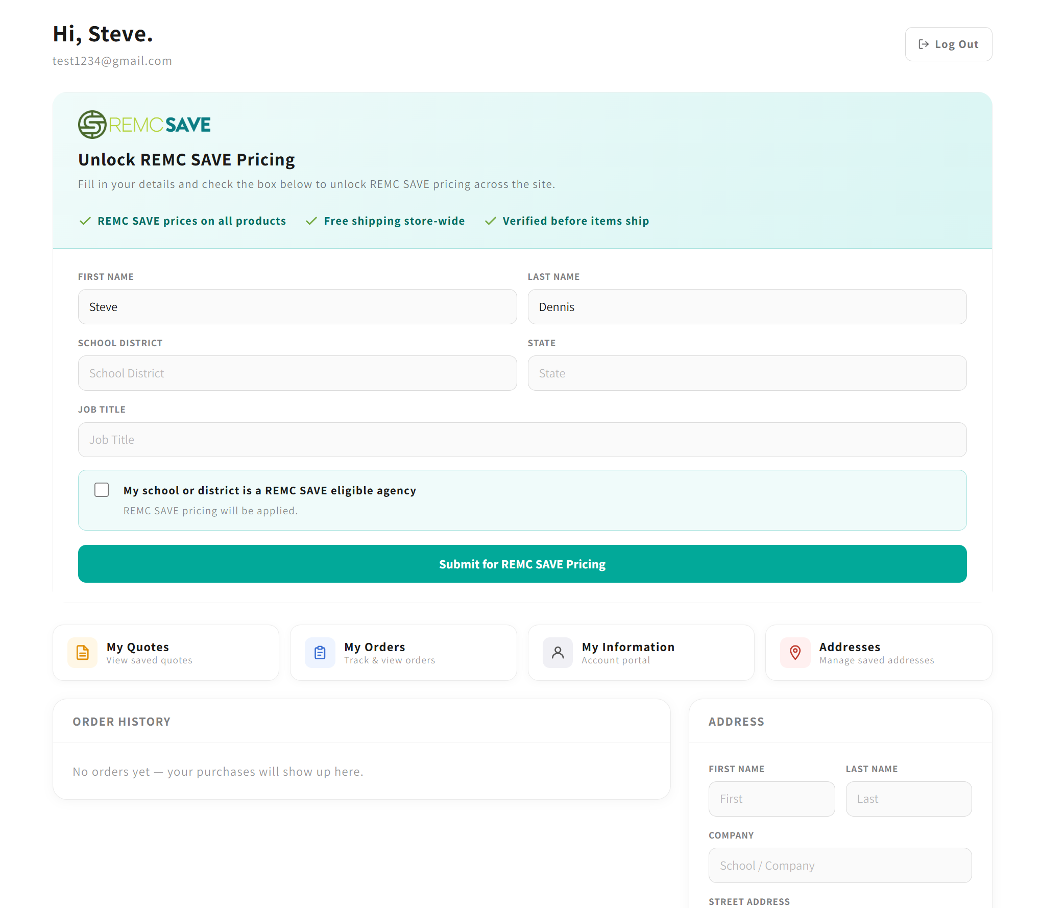 Account page Unlock REMC SAVE Pricing enrollment banner
