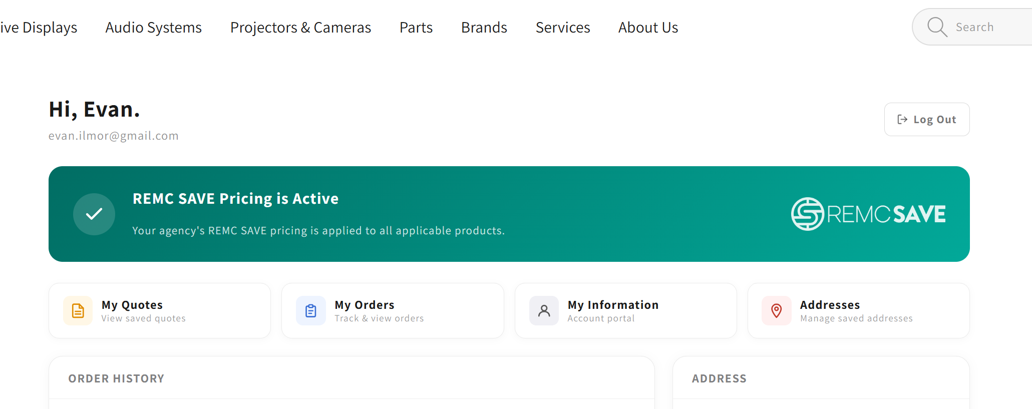Account page REMC SAVE Pricing is Active confirmation banner