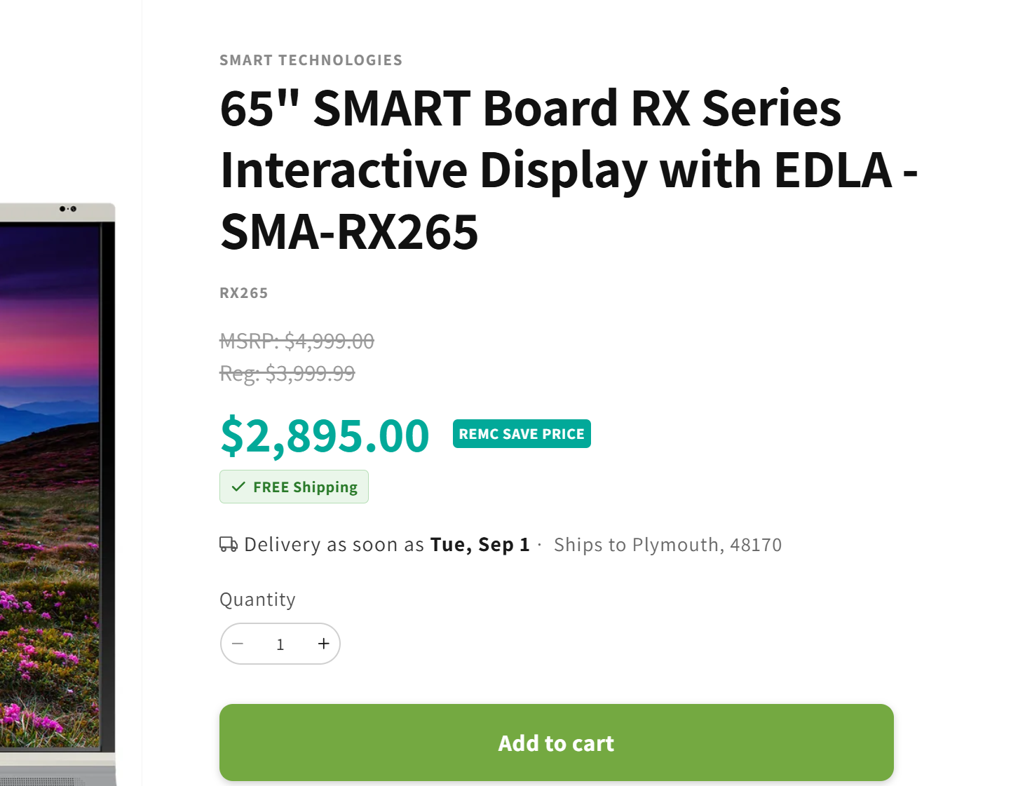 Product page price block with the REMC SAVE Price badge, logged in